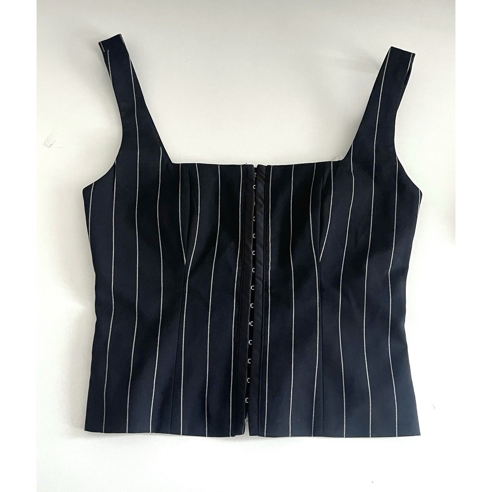 NWT Dissh Sander Navy Stripe Hook & Eye Sleeveless Cropped Bustier Top Sz 6 - Picture 7 of 13